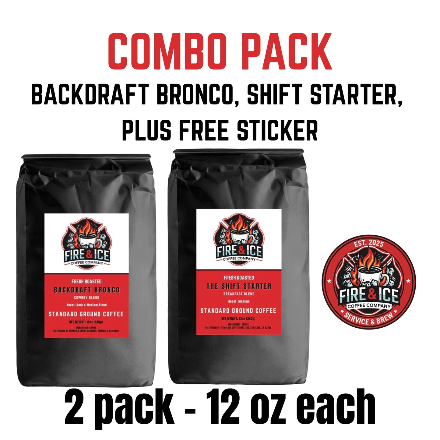 Combo 2-Pack ( 12oz Backdraft Bronco & Shift Starter, Sticker)